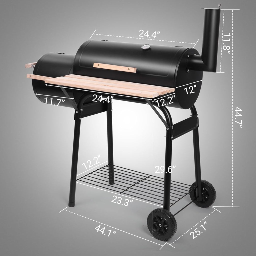 Offset Charcoal Smoker Barbecue Grill Large Chamber-3