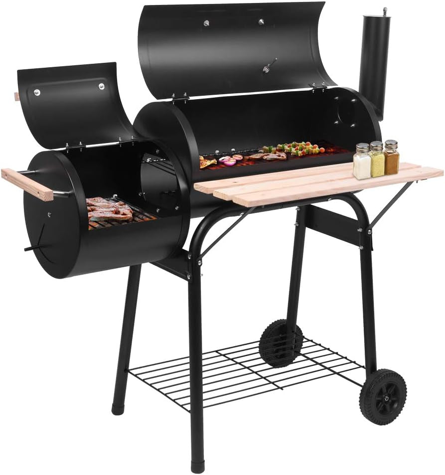 Offset Charcoal Smoker Barbecue Grill Large Chamber-0
