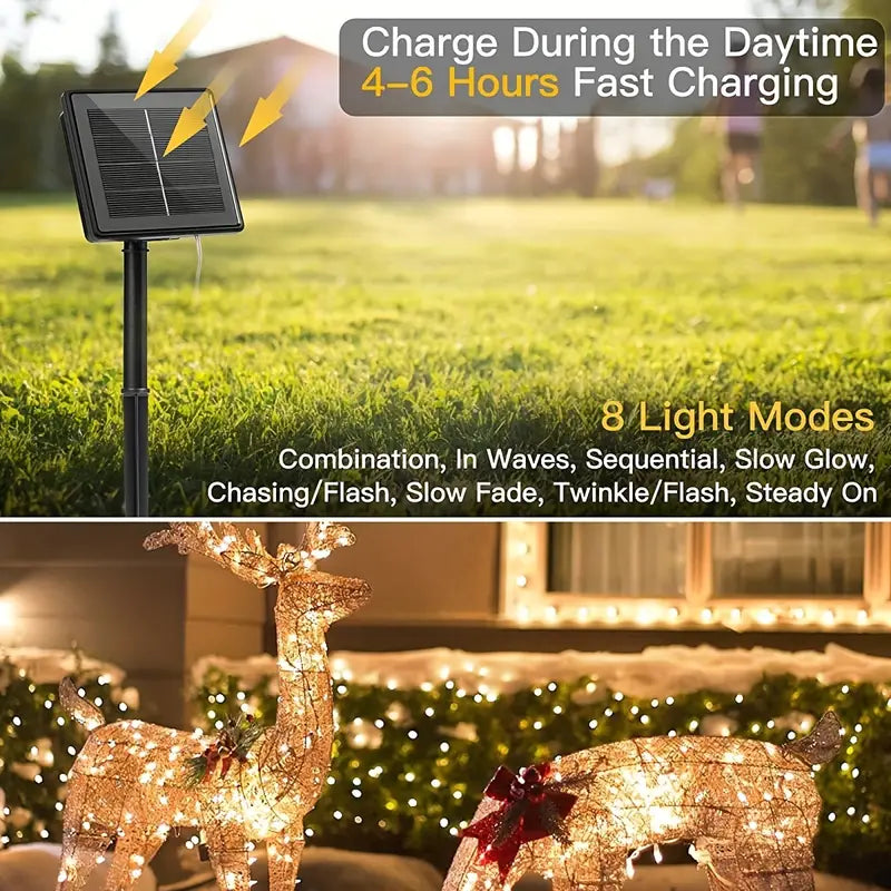 NNETM 110ft Solar String Lights: 300 LED Waterproof Fairy Lights