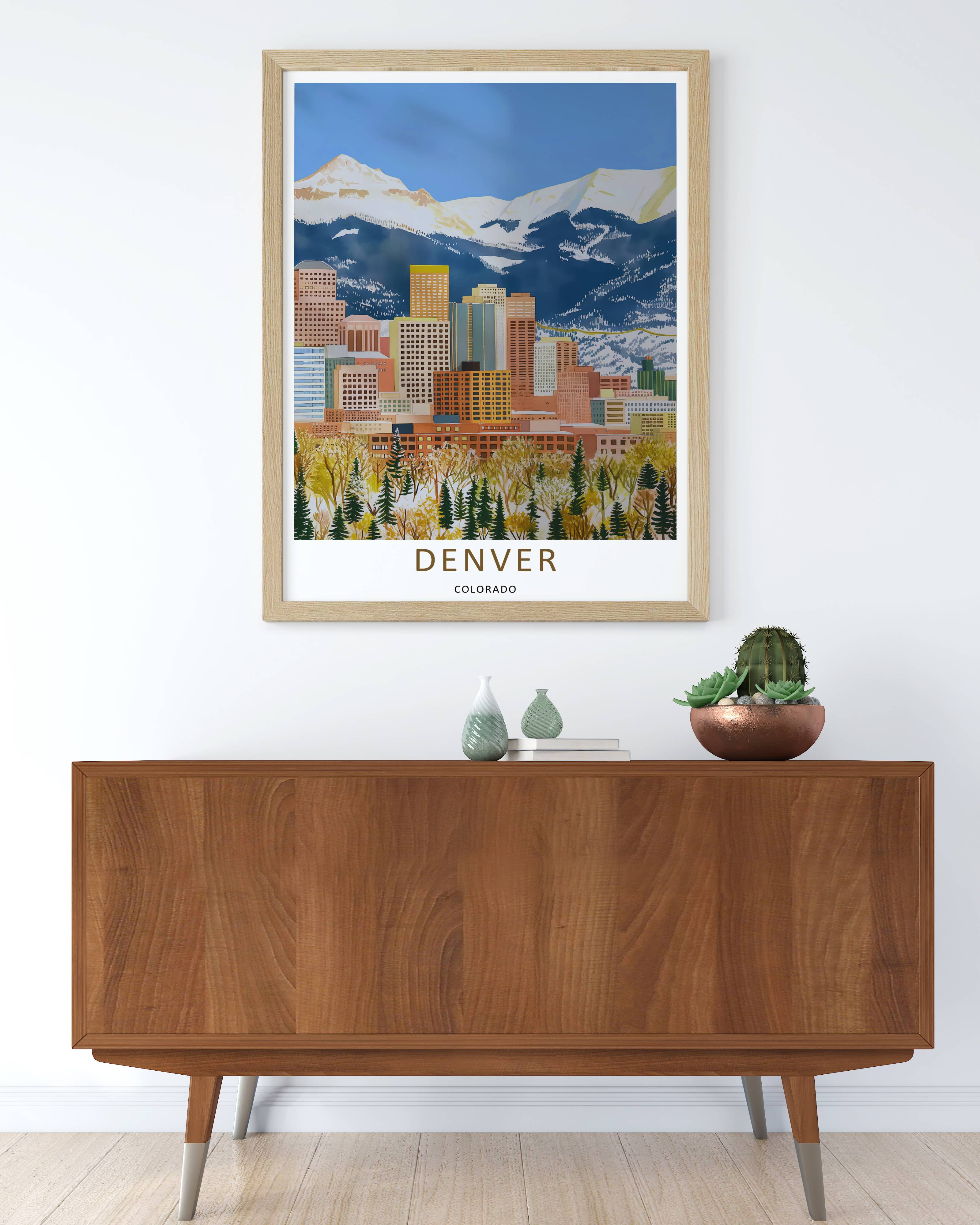 Denver Skyline Retro Poster: Rocky Mountain Horizon Autumn Wall Art-3