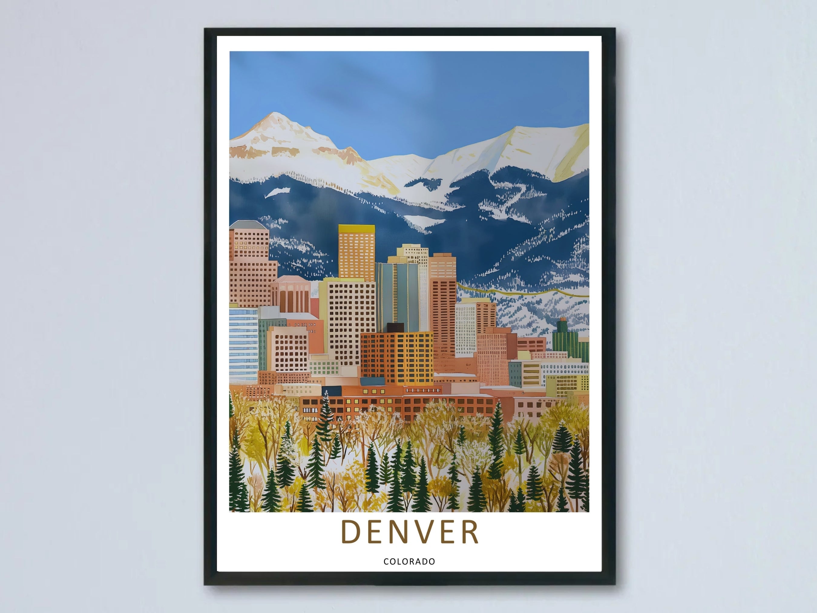 Denver Skyline Retro Poster: Rocky Mountain Horizon Autumn Wall Art-0