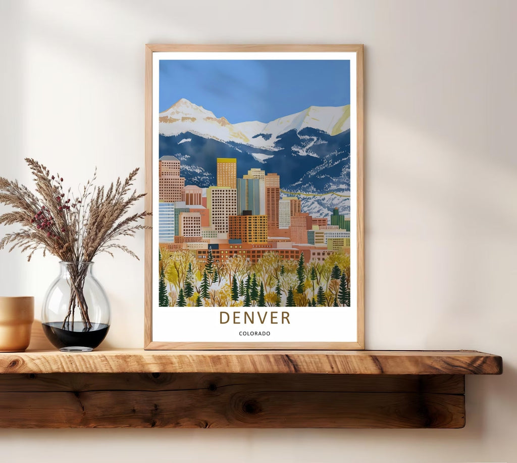 Denver Skyline Retro Poster: Rocky Mountain Horizon Autumn Wall Art-2