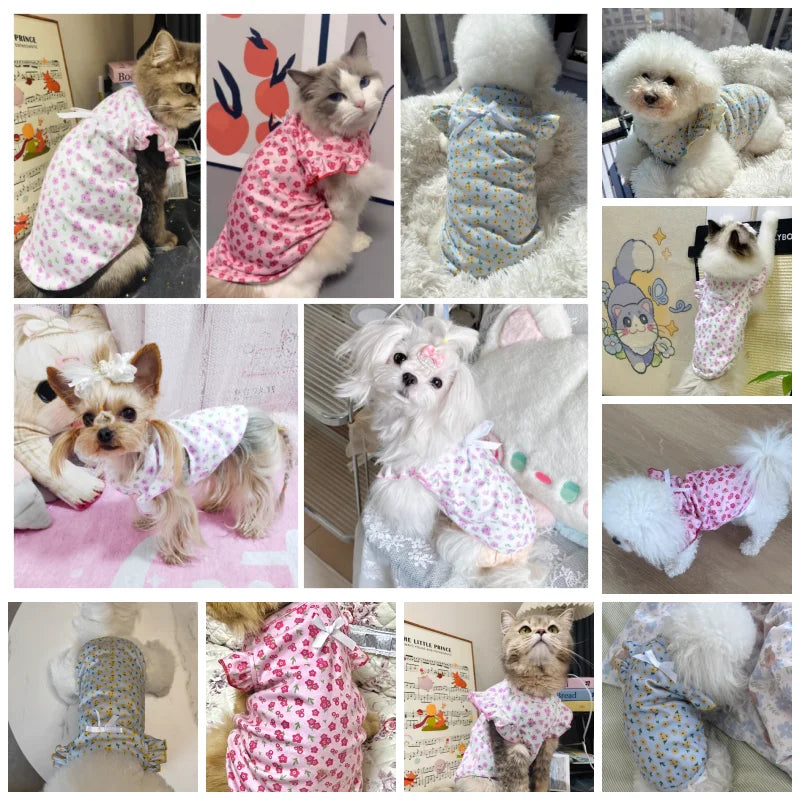 Summer Floral Dog Vest Cute Puppy T-Shirt-1