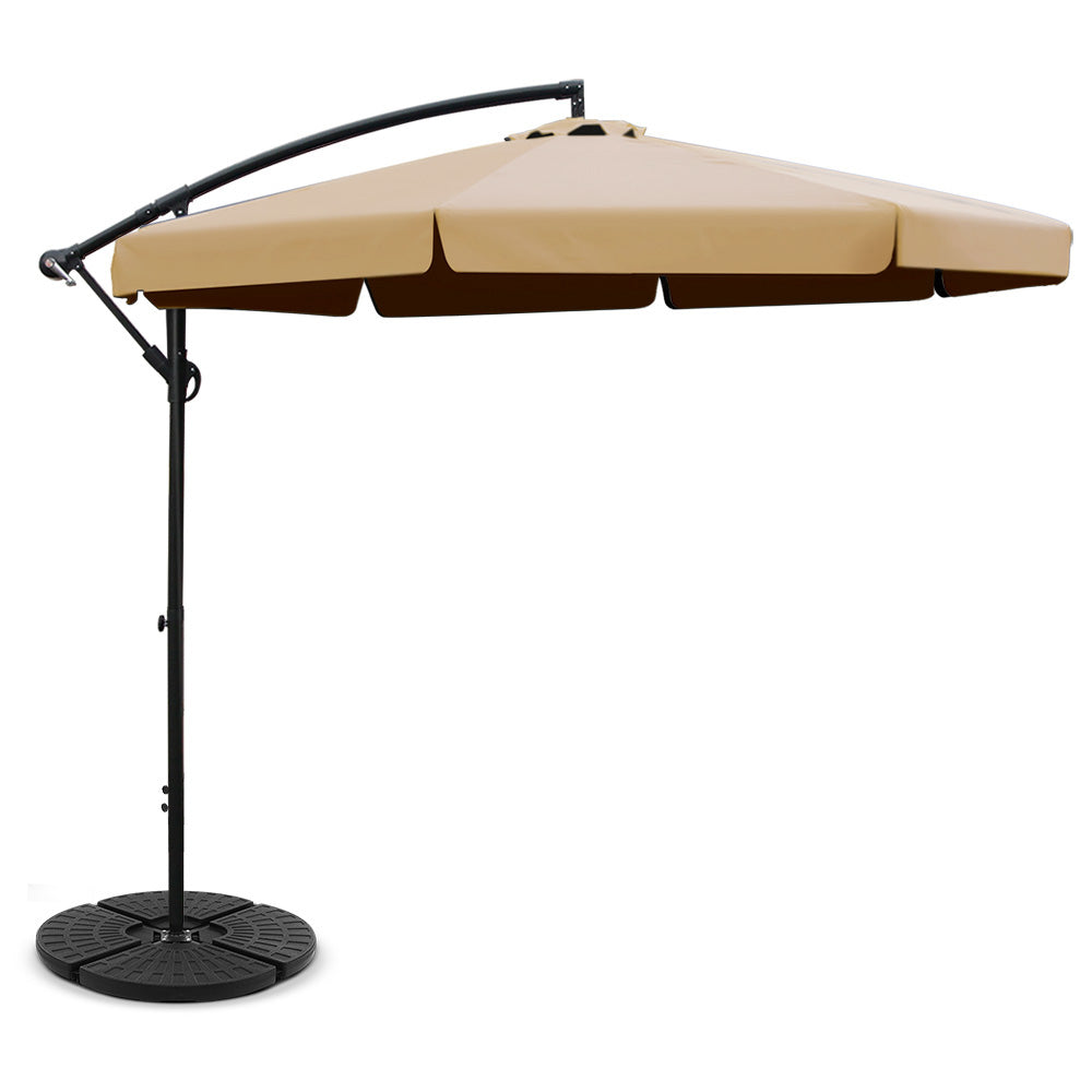 NNEDSZ 3M Umbrella with 48x48cm Base Outdoor Umbrellas Cantilever Sun Beach UV Beige
