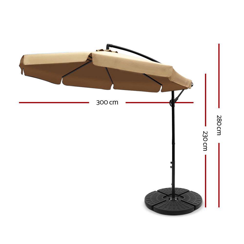 NNEDSZ 3M Umbrella with 48x48cm Base Outdoor Umbrellas Cantilever Sun Beach UV Beige