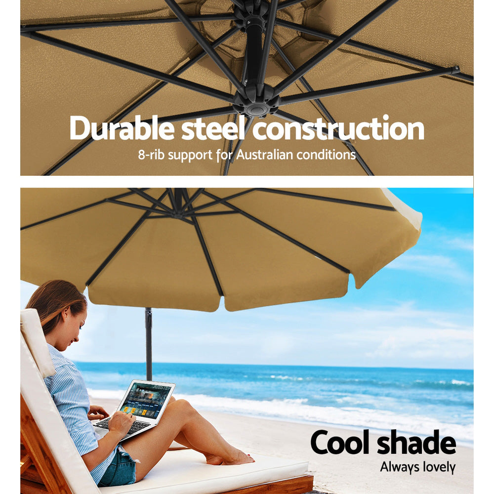 NNEDSZ 3M Umbrella with 48x48cm Base Outdoor Umbrellas Cantilever Sun Beach UV Beige