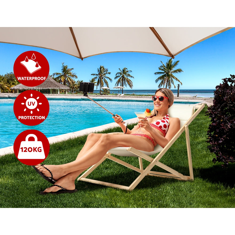 NNEDSZ Furniture Sun Lounge Chairs Deck Chair Folding Wooden Patio Beach-3