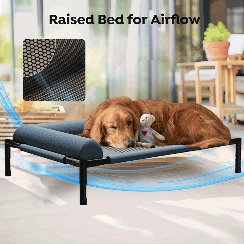 NNETM Cooling Raised Dog Bed with Pillow Support-4
