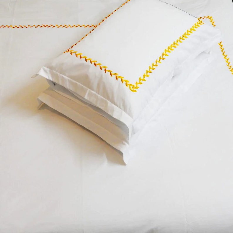 Willow Leaves - Pure Linen Embroidered Edge Duvet Cover Sets-3