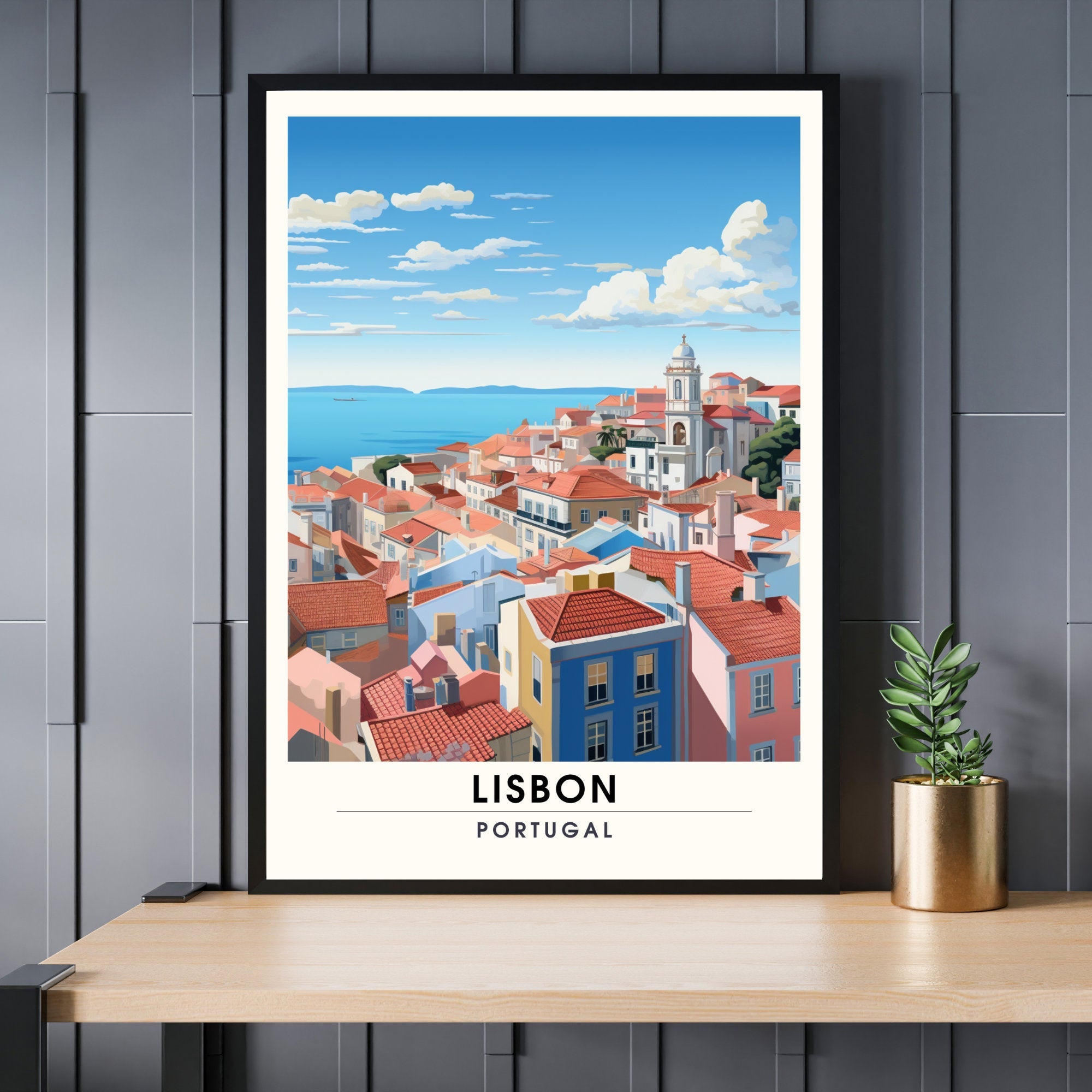 Impression Lisbonne, Portugal, Poster de voyage Lisbonne,  Lisbonne vue de ciel-1